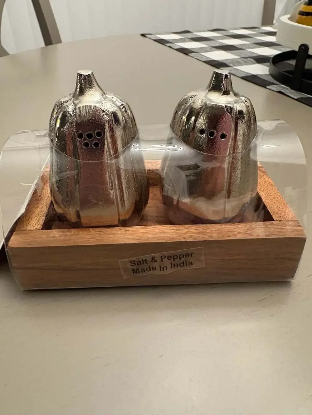 Pumpkin Salt and Pepper Shakers with Wood Tray